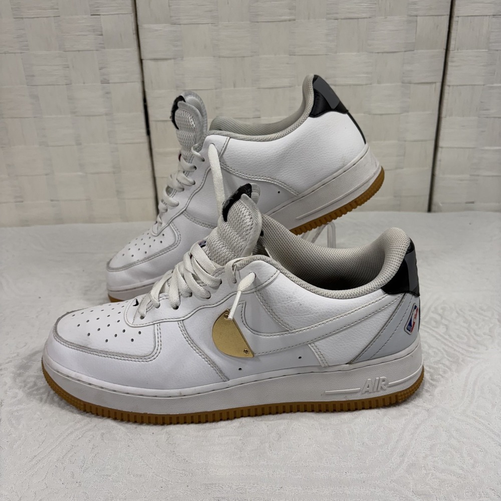 NBA x Nike Air Force 1 '07 'White Pure Platinum' leather gold logo mens 10.5